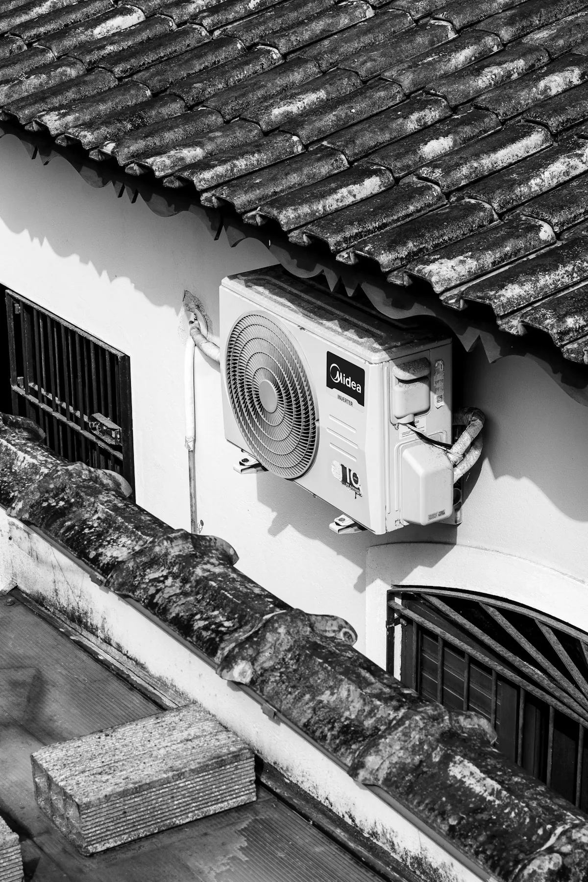 Split air conditioner unit on a wall